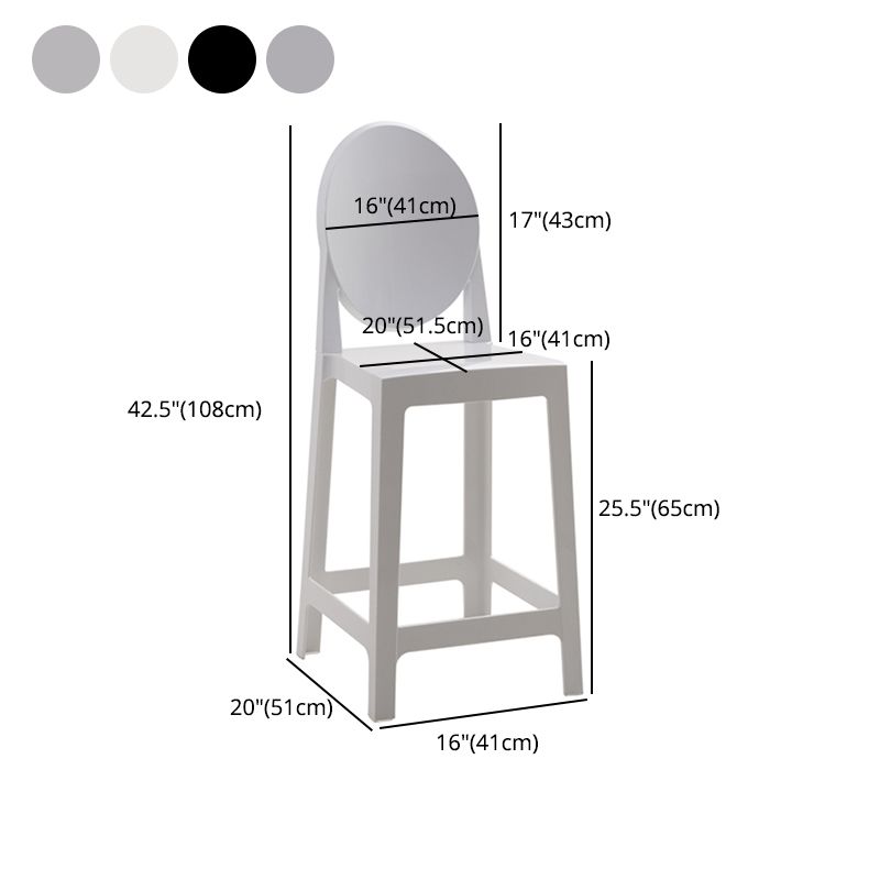 Taburete de bar de plástico nórdico con respaldo completo, taburete alto para interiores de 26" H con asiento cuadrado