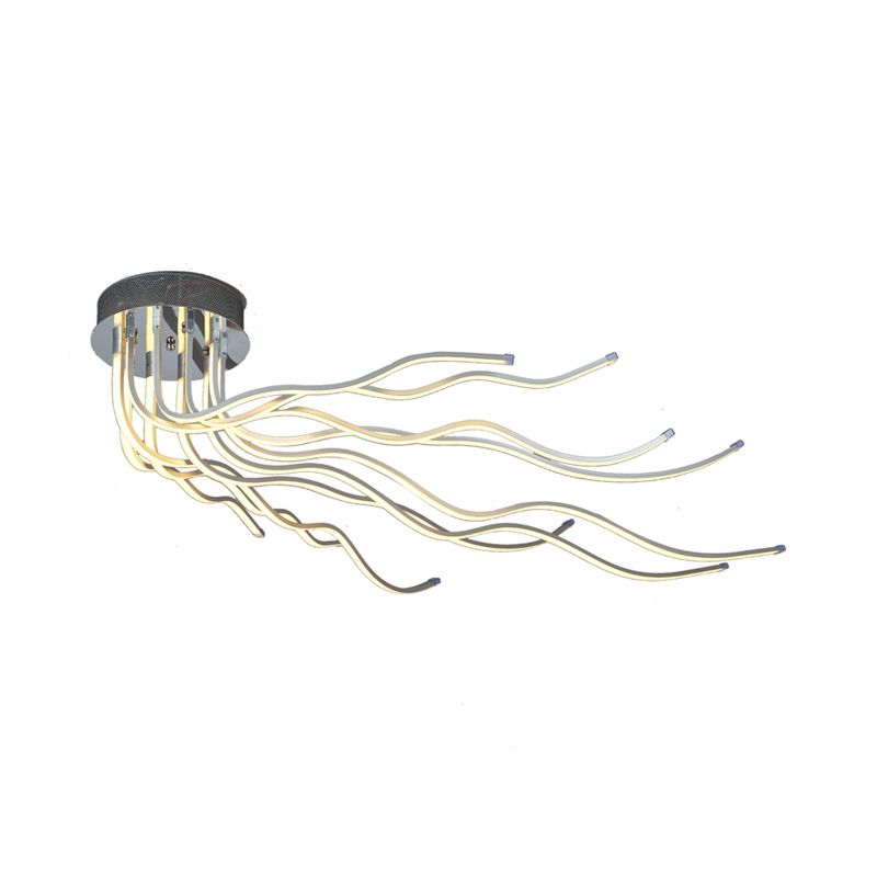 Aluminum Wavy Ceiling Light Fixture Minimalist Chrome LED Semi Flush Mount Lighting in Warm/White Light