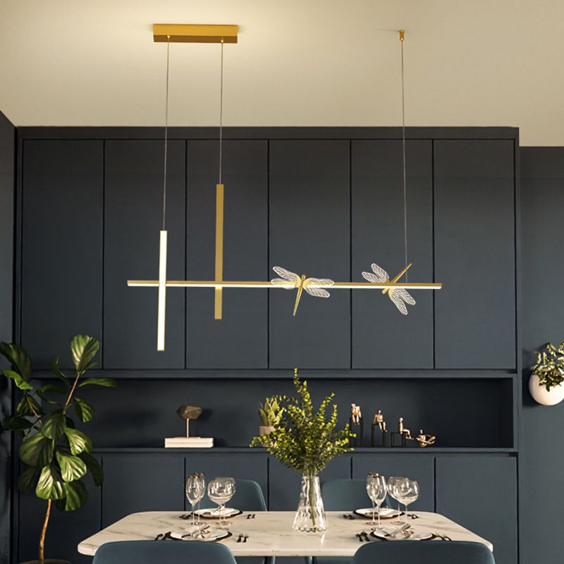 Luci di isola di libellula lineare moderna lampadario metallo 4 luci isola luminose
