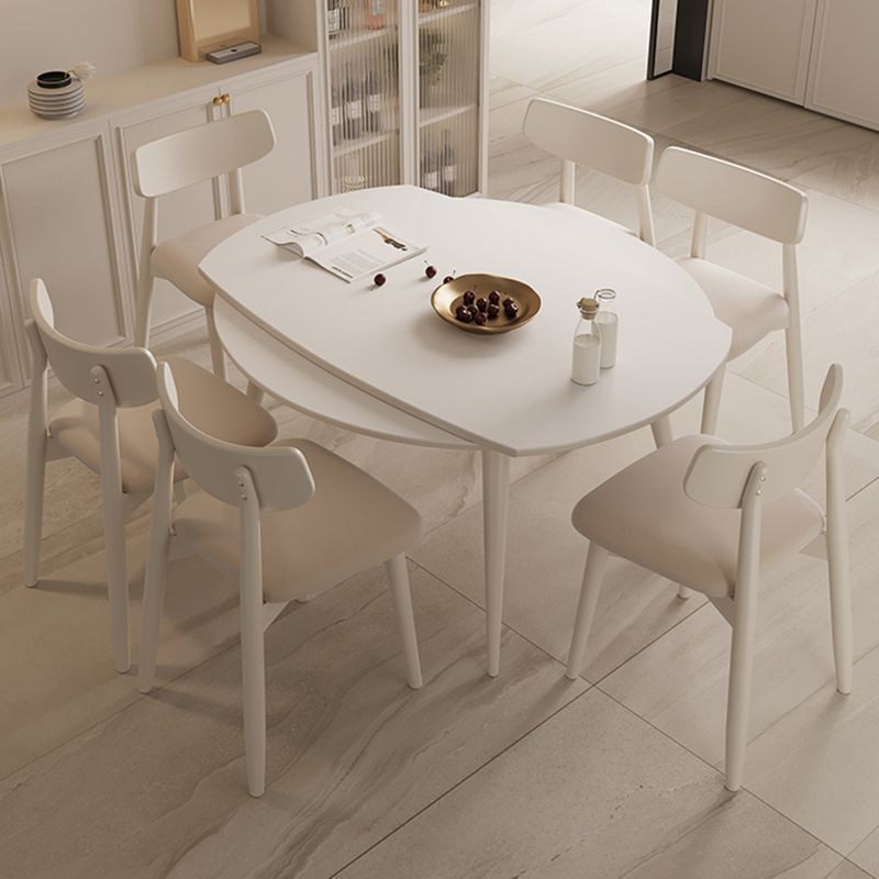 Modern Round Extendable Dining Table White Stone Tabletop with Double Drop Leaf