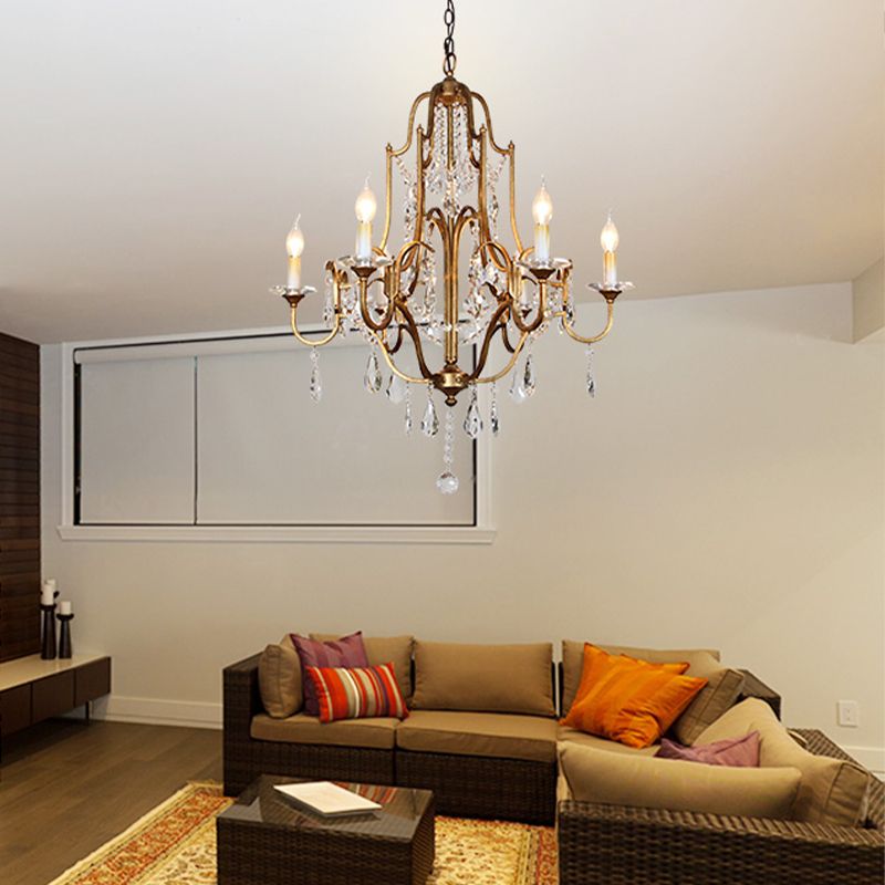 Crystal Antique Brass Chandelier Candlestick 4/6/9 Lights Traditional-Style Suspension Pendant Light