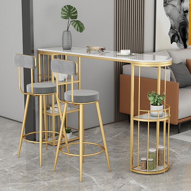 Contemporary Bar Pub Table Set 1/2/3 Pcs Stone Bar Table and Upholstered Stools