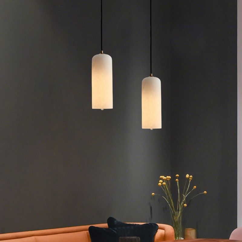 Elongated Dome Marble Hanging Light Fixture Minimalist White Ceiling Pendant for Dining Room