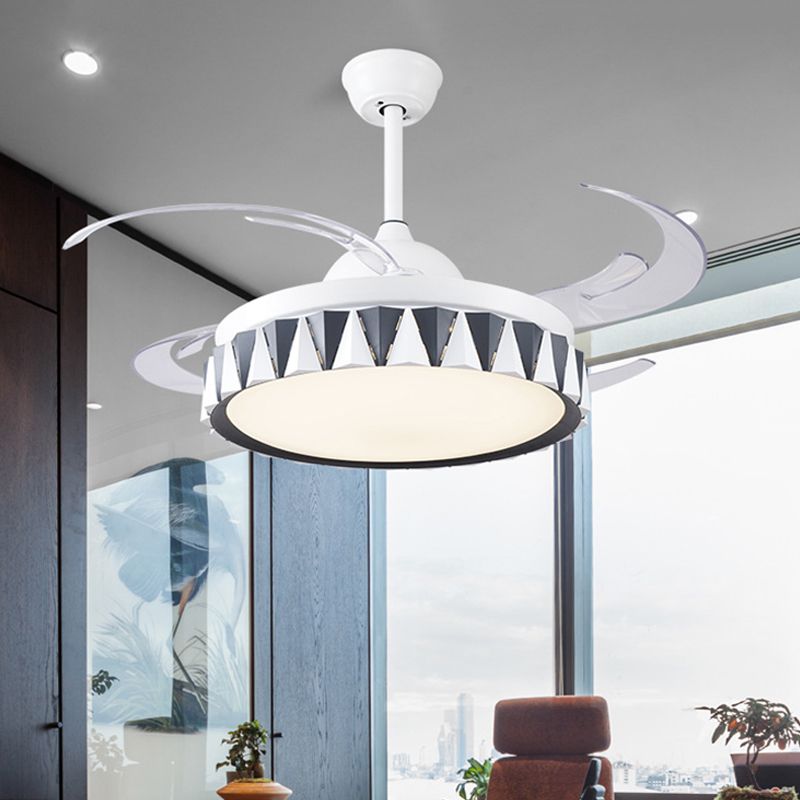 Bambini a ciondolo a ciondolo illuminazione della camera da letto metallica 4 lame a LED SEMI FLUSH in bianco con ombra acrilica, 47 "W