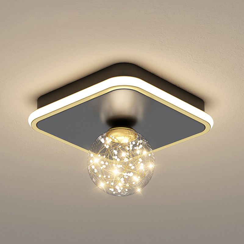 Contemporary Sphere Flush Light Fixture Metal 2 Light Flush Mount Ceiling Light in Black