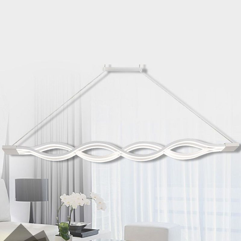 Wave Dinning Room Island Pendant Light Metal LED Contemporary Ceiling Pendant Light in White