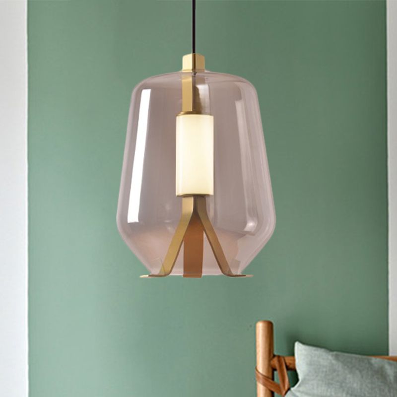 Dining Table LED Pendant Lighting Postmodern Brass Hanging Light with Bottle Smoke Grey/Cognac Glass Shade