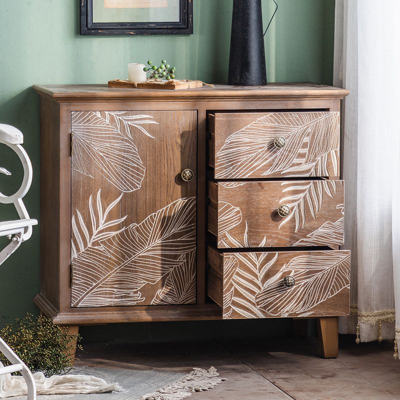 Solid Wood Side Cabinet Stain Resistant Distressed Wood Accent Cabinet