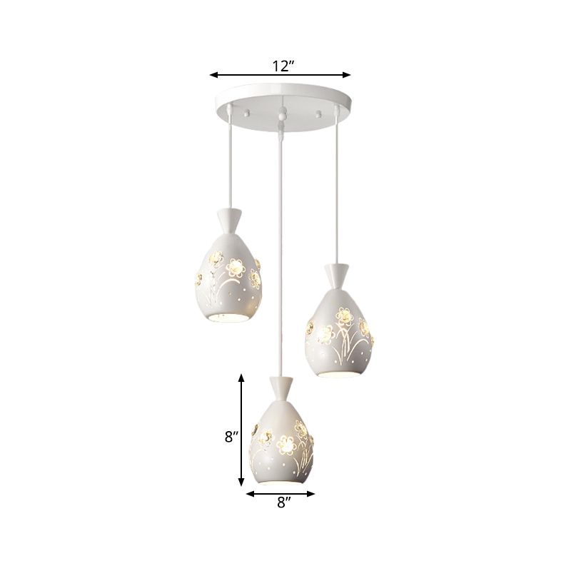 White Wine Can Shape Multi Pendant Modernism 3-Head Iron Hanging Lighting with Laser Cut Flower Design