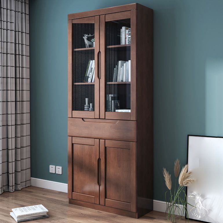 Contemporary Style Bookshelf Solid Wood with Door Bookcase for Office Study Room