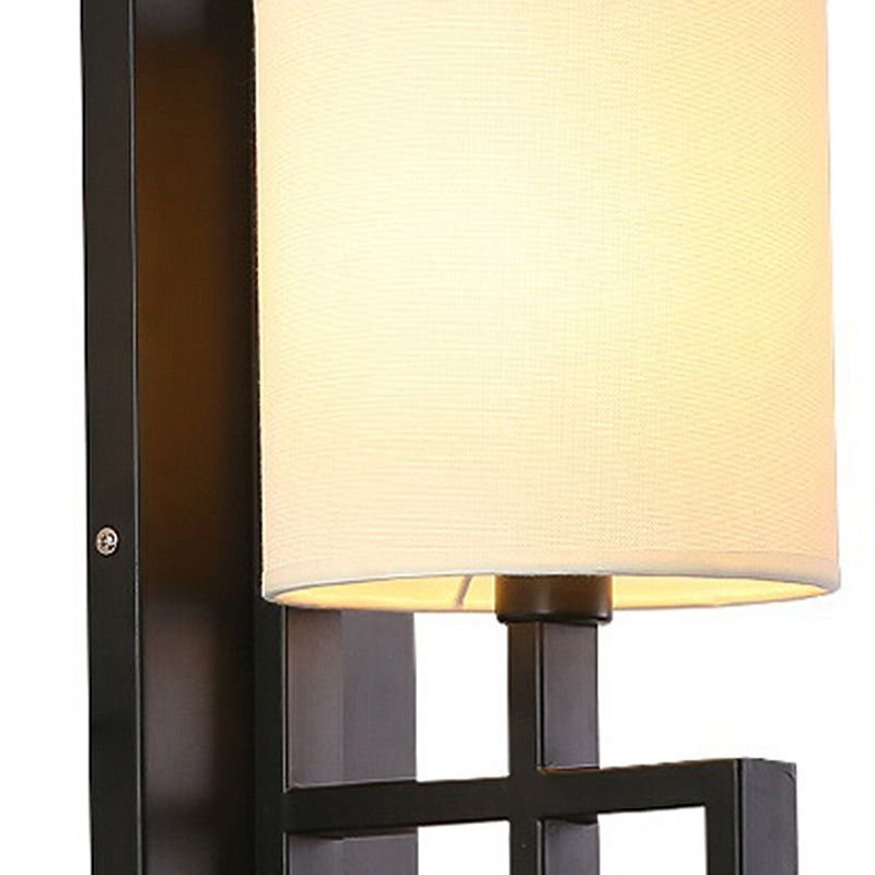 Black/Bronze 1-Bulb Wall Light Fixture Vintage Fabric Cylinder Shade Wall Sconce for Hallway
