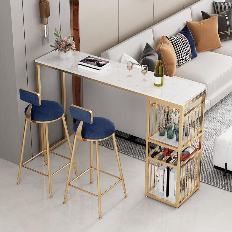 Luxurious Rectangle Marble Bar Table Set 1/3 Pieces Counter Table with Metal Stools