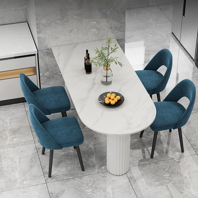 Oval Shape 3 Legs Modern Dining Table White Tone Fixed Table for Dining Room