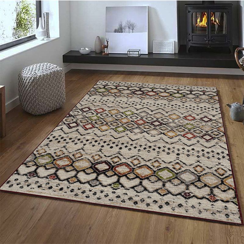 Moroccan Damask Print Rug Multicolor Polypropylene Area Rug Stain Resistant Washable Anti-Slip Backing Rug for Home Decor