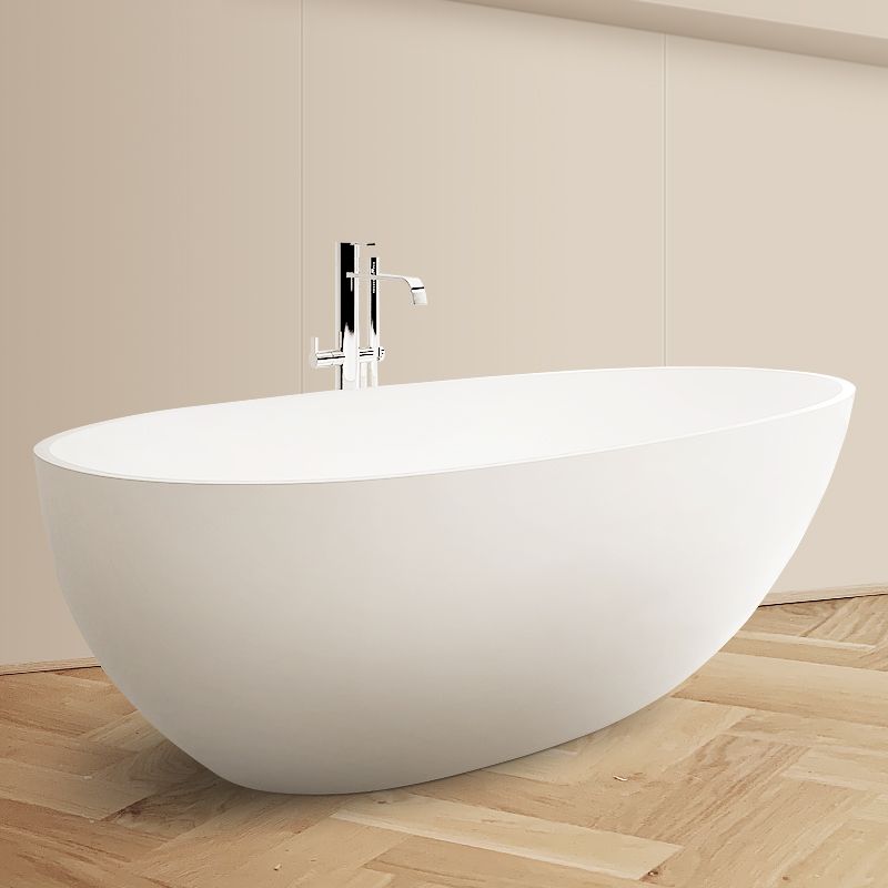 Oval Stand Alone Bath Soaking Acrylic White Modern Back to Wall Bathtub