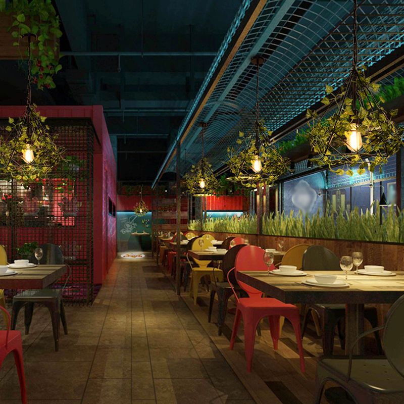 4w/6w LED Pendant Lighting Industrial Restaurant Plant Drop Lamp with Diamond Iron Cage in Black, 15"/18"/19.5" W