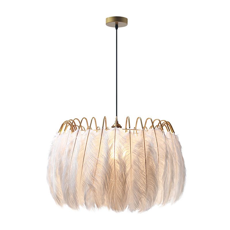 Ostrich Feather Ceiling Chandelier Modern Creative White Hanging Ceiling Light for Girl Bedroom