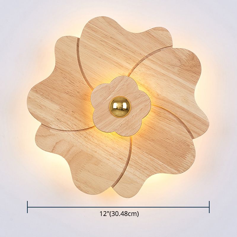 Flower Shape Wooden Sconce Light Chinese Style Wall Lighting Ideas for Bedroom Tearoom