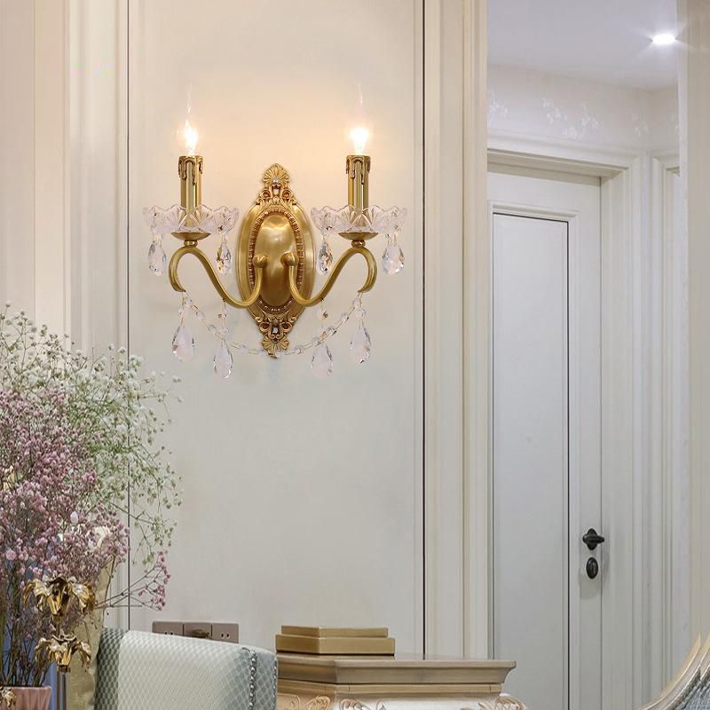 Crystal Candle Shape Wall Sconce Modern Style Multi Lights Wall Light Fixture in Brass