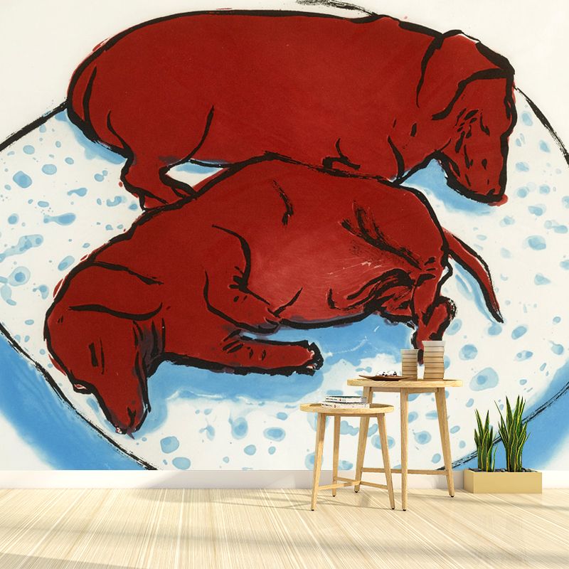 Relaxing Dogs Sleeping Wall Murals for Bedroom Animal Painting Wall Art, Personalized Size