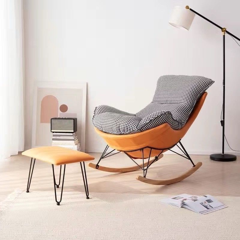 Modern Glider Chair Solid Pure Color Faux Leather Rocker Chair with Ottoman