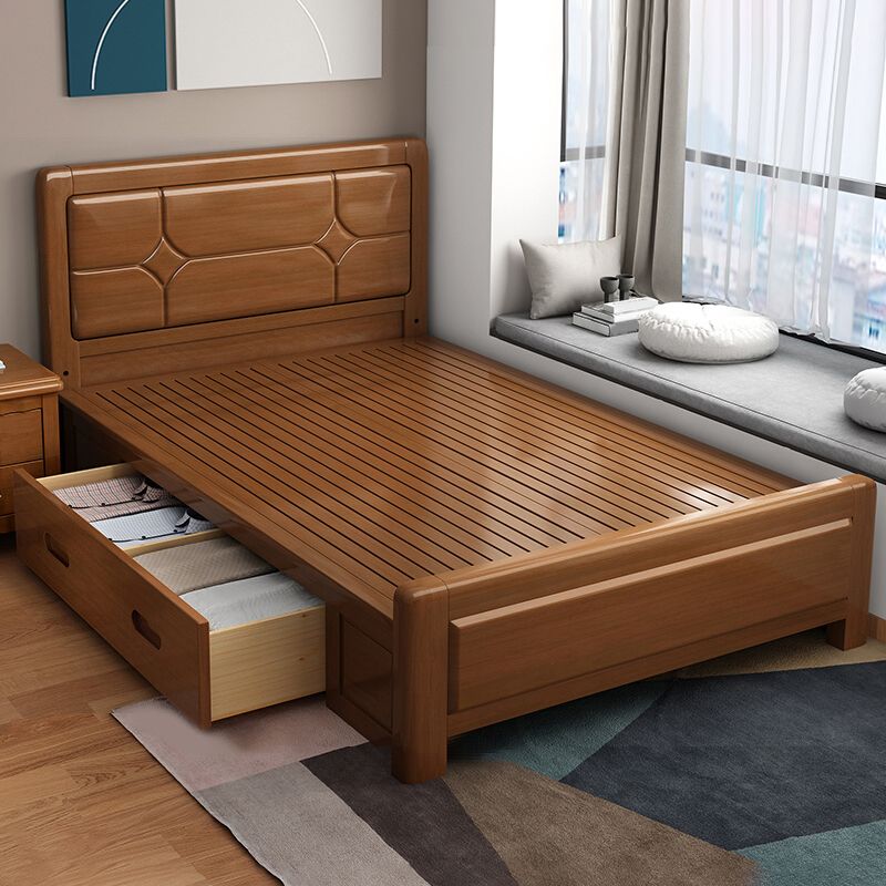 Solid Wood Headboard Standard Bed Rectangular Bed with Custom Legs