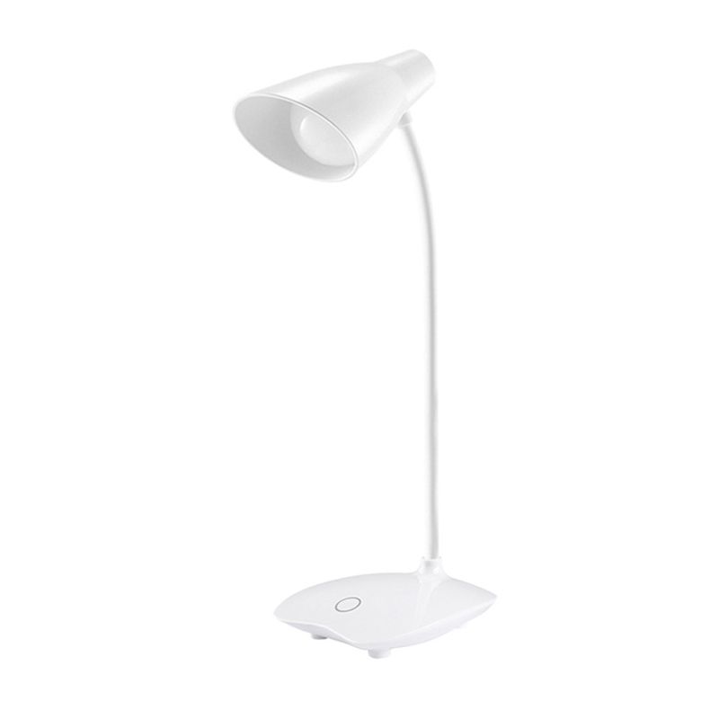 White Bud Shaped USB Study Lamp Modern Plastic LED Desk Light with Flexible Gooseneck Arm