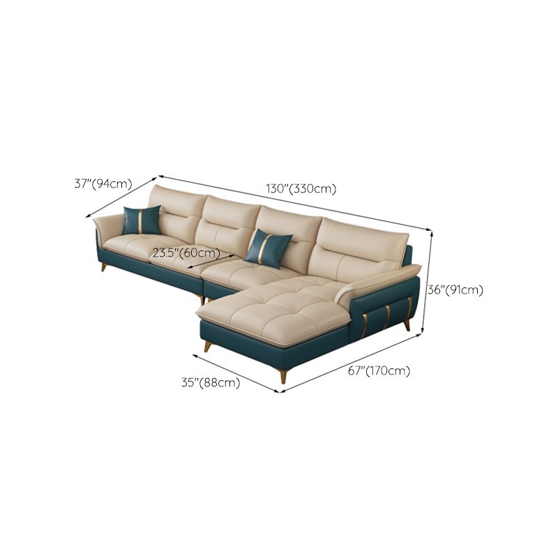 Genuine Leather Sectional Sofa 35.82" High Cream Sofa with Cushion Back
