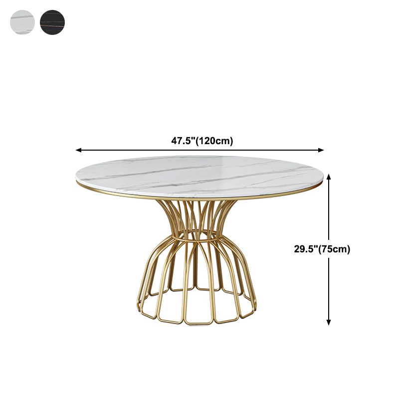 Traditional Luxury Dinette Table Round Metal Gold Base Dining Pedestal Table