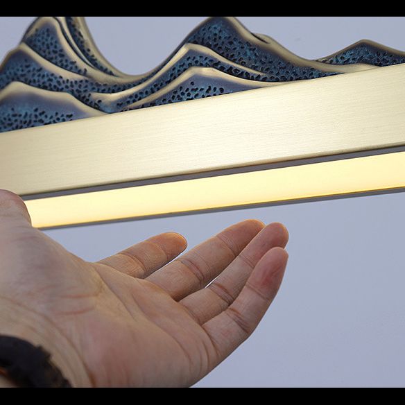 Chinese Luxurious Gold LED Island Pendant Lighting Metal Linear Island Ceiling Light for Tearoom