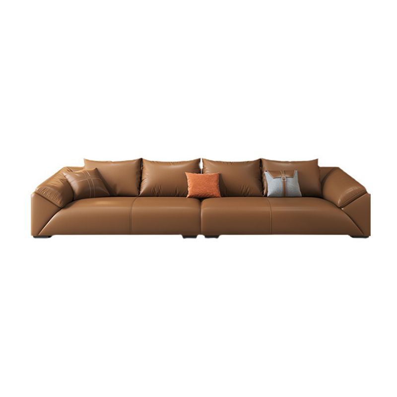 Orange Faux Leather Sofa Modern Pillow Top Arm Sofa with Pillows