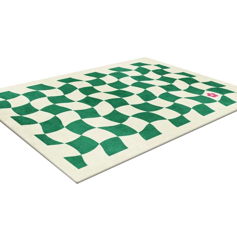 Green Grating Rug Polyester Modern Area Rug Non-Slip Backing Rug for Home Decor