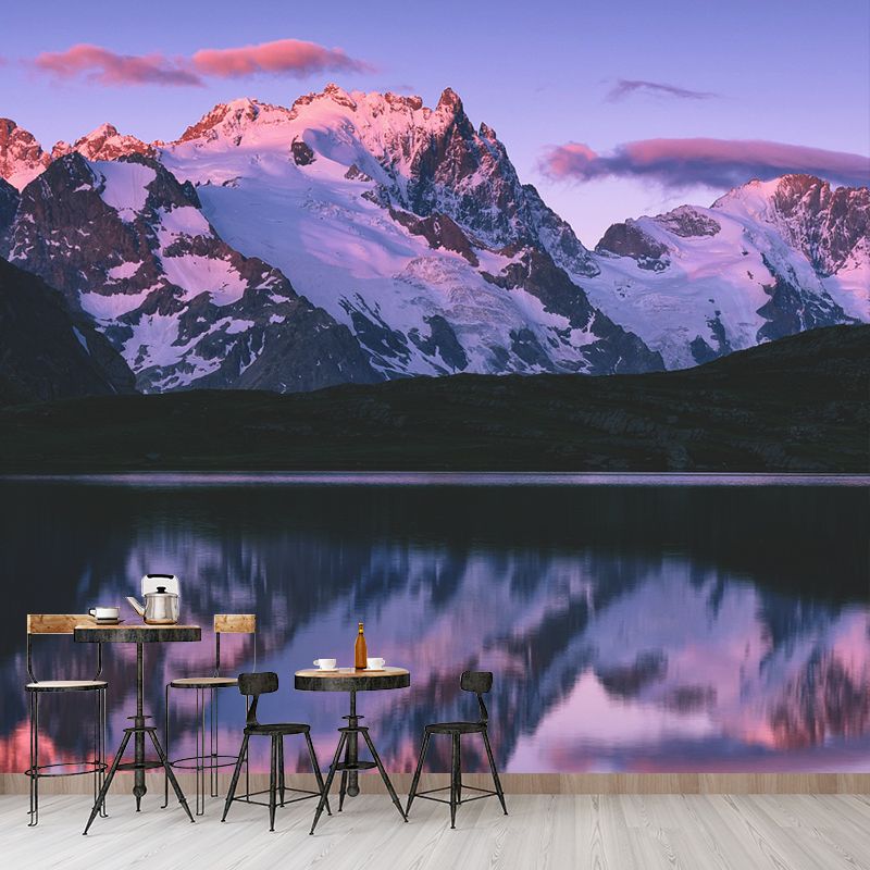 Purple Snow Mountain Reflection Mural Waterproofing Contemporary Bedroom Wall Art