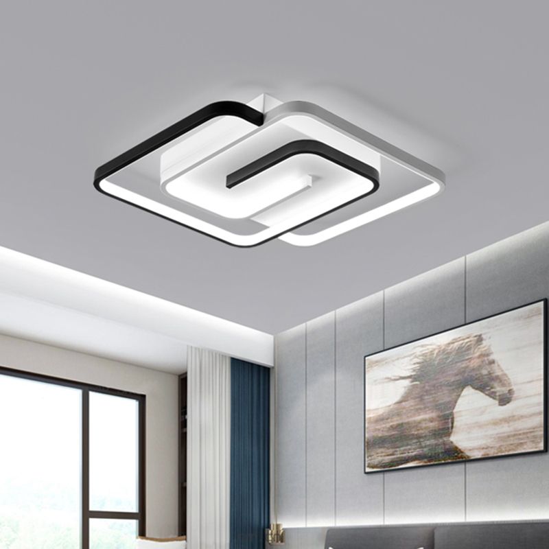Acrylic Interlaced Square Ceiling Mount Modernist Black and White LED Flush Mount Lighting for Bedroom, 18"/21.5" Wide