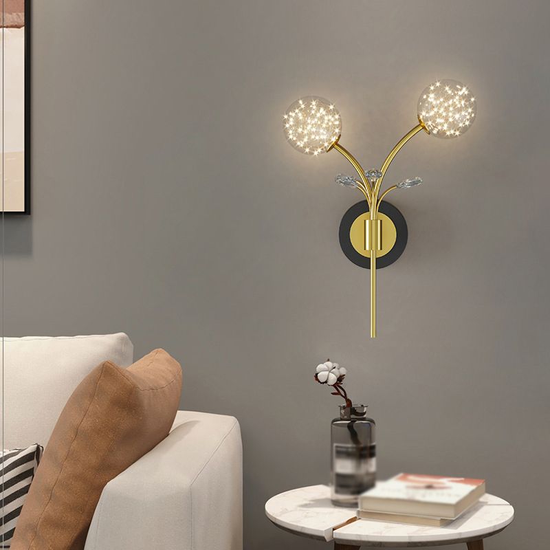2-lichts Noordse wandlicht metaal Gouden Globe Led Wall Sconce voor woonkamer