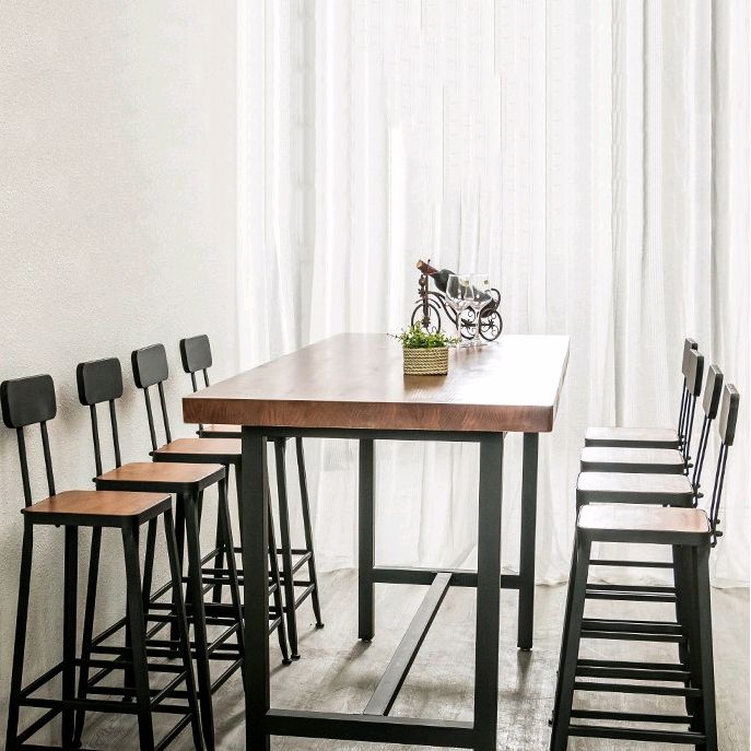 Industrial Metal Stool Wood Rectangle Seat Counter Stool in Matte Finish