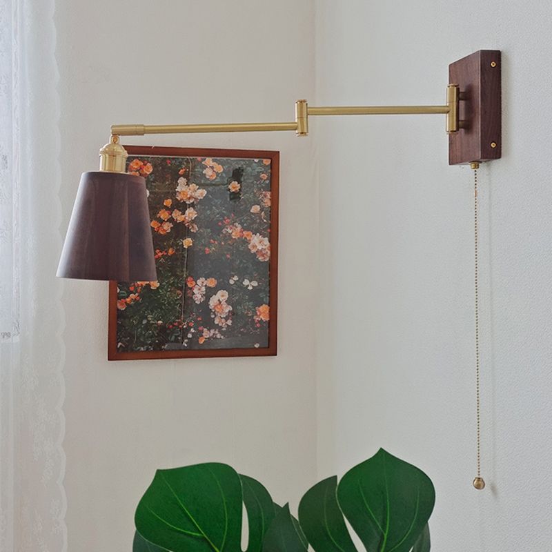 Adjustable Wooden Wall Mount Light Modern 1-Light Wall Light for Living Room