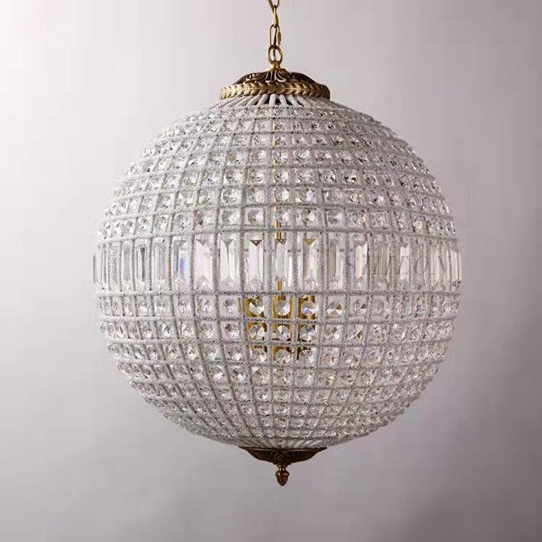 Brass Finish Globe Pendant Lighting Fixture Simple Style Crystal Chandelier for Bedroom