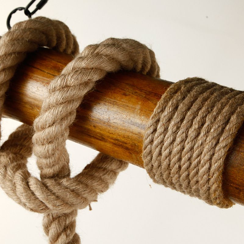 3-Light Hemp Rope Island Pendant Countryside Beige Shaded Restaurant Suspension Light