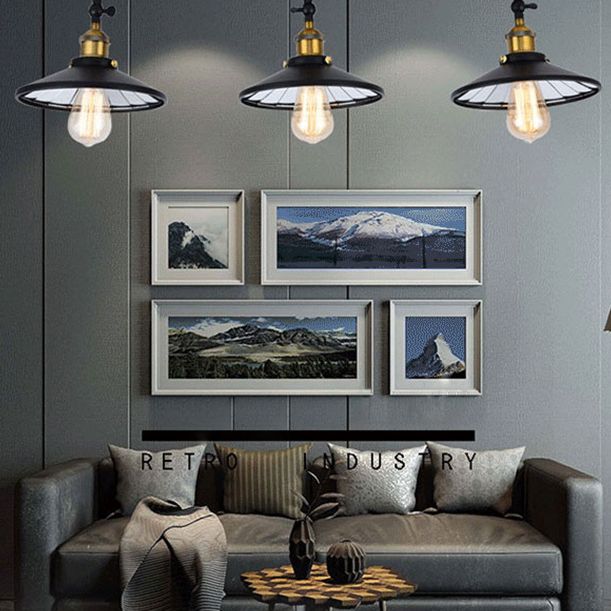 Salle à manger conique semi-lustre Chandelier Metal industriel Métal à 3 tête Plafond à chasse d'eau