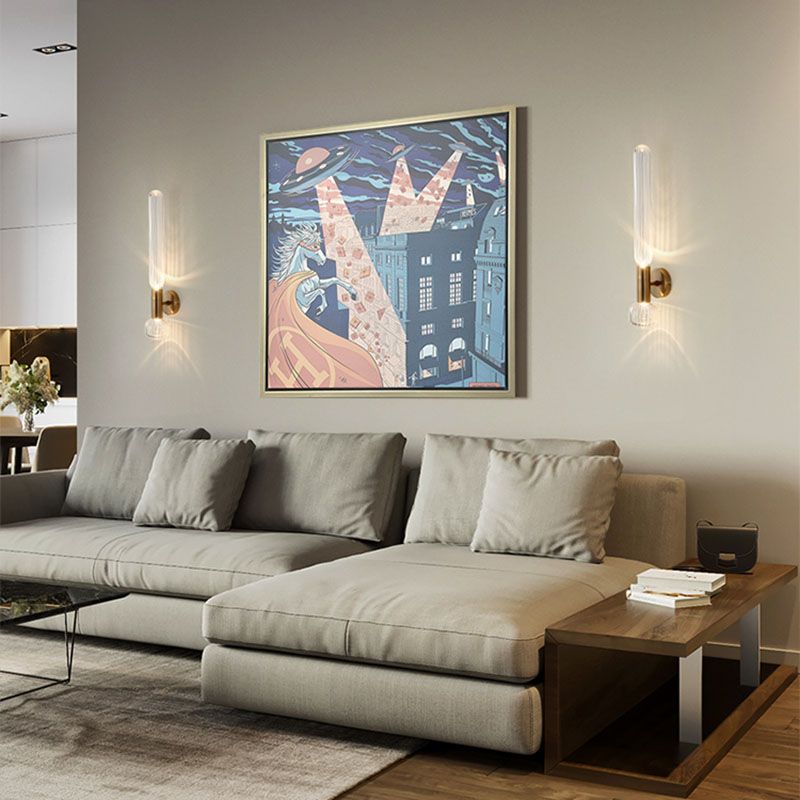 Contemporary Gold Glass Wall Mounted Lighting 1-Light Wall Sconce for Living Room