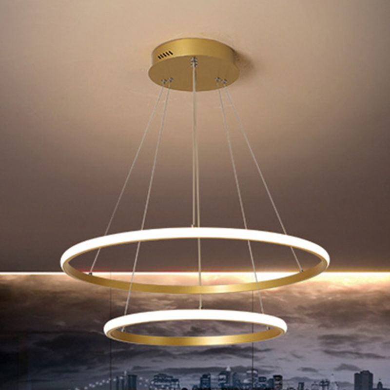 Gold Rings Suspension Pendant Light Modern Style LED Metal Chandelier Pendant Light