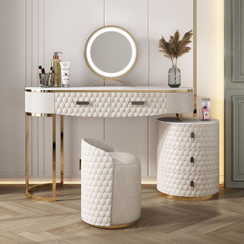 5 Drawers 29.52" High Vanity Set with Stool Faux Leather Dresser