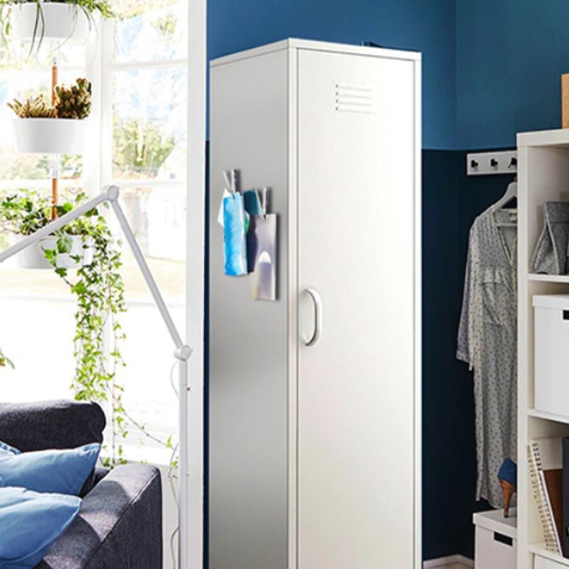 White Steel Wardrobe Cabinet with Adjustable Shelves Modern Wardrobe Closet