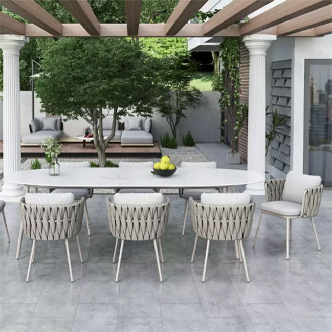 Oval Patio Dining Table Set 1/7 Pcs Stone Top Patio Dining Table with Chairs