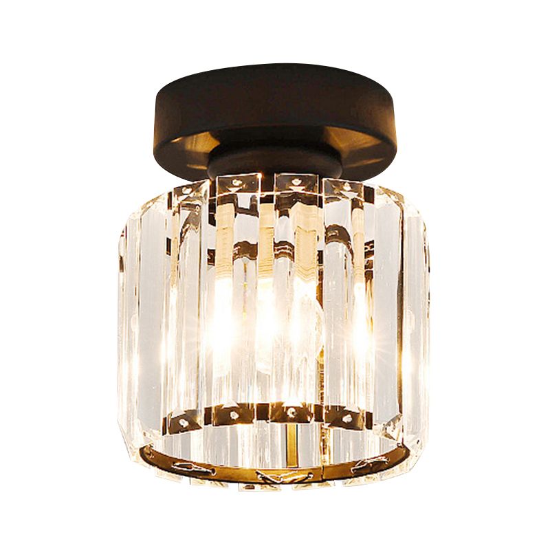 Drum Clear Crystal Semi Flush Mount Metal Modern Semi Flushmount Ceiling Light for Hallway