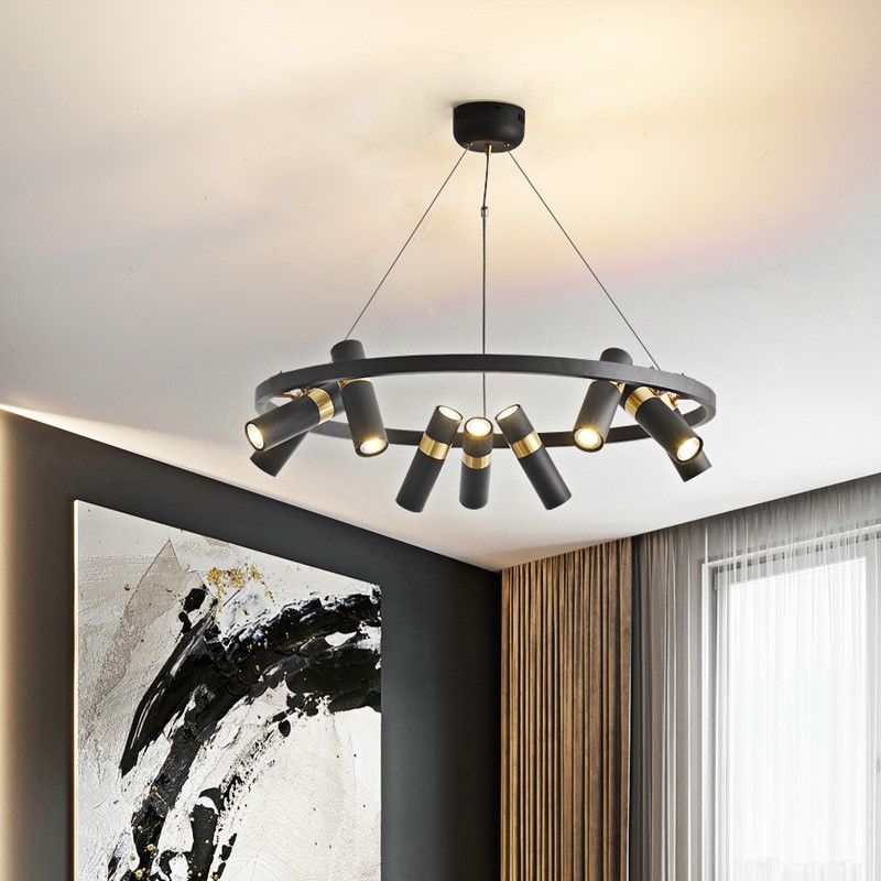 Multi Light Chandelier Metal Postmodern Black Pendant Lighting Fixtures for Bedroom