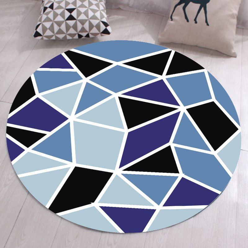 Blue Modern Rug Cotton Geometric Rug Non-Slip Backing Rug for Living Room