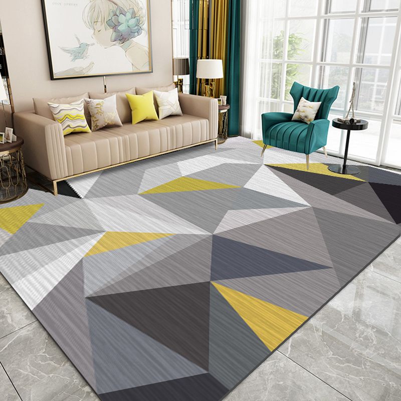 Grey Tone Geometric Lines Rug Polyester Carpet Nordic Non-Slip Backing Indoor Rug for Living Room