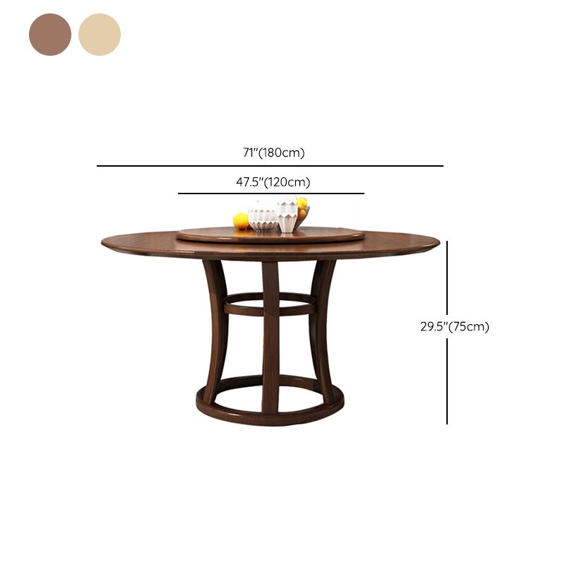 Modern Round Table Solid Wood Dining Table with Turntable for Home